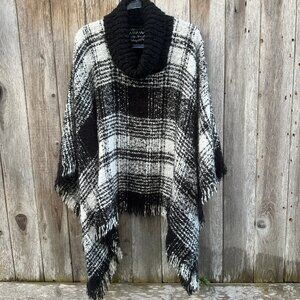 Express Black White Plaid Cowl Neck Cape NWOT